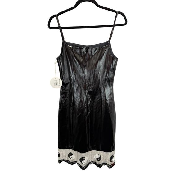NWT Staud Joan Faux Patent Leather Mini Dress w/ Beaded Hem Yin Yang Sz 6 - Picture 8 of 10